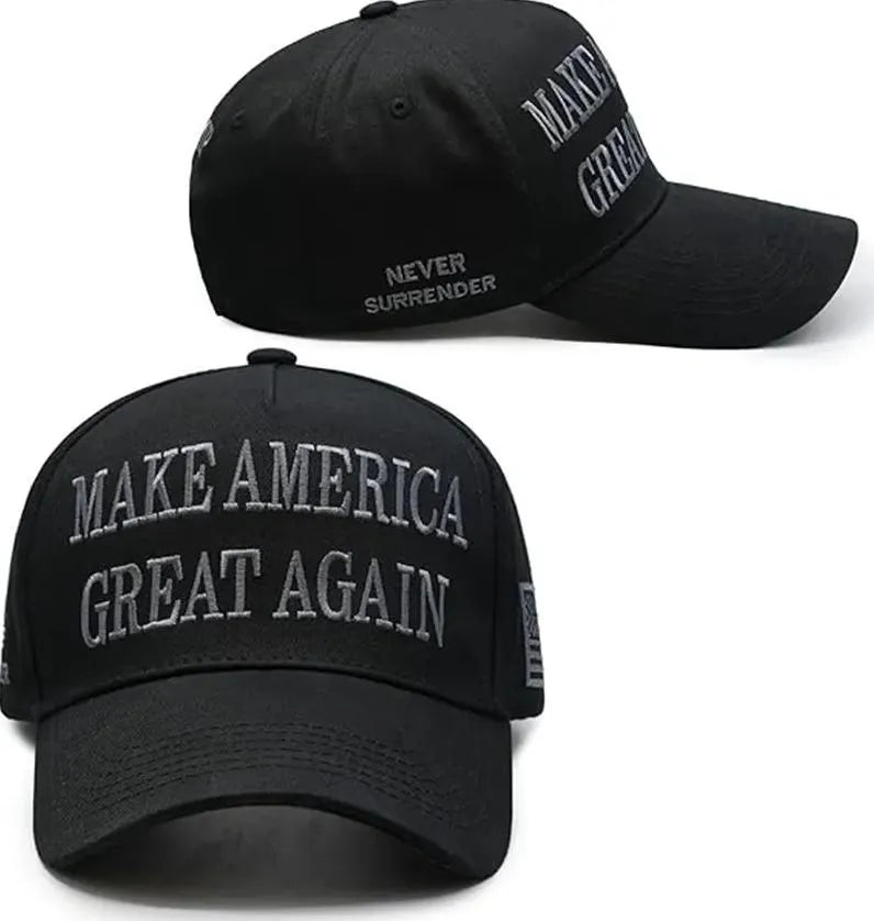 Dark MAGA Make America Great Again Blackout USA Flag Caps Musk Inspired Trump 2024 Never Surrender