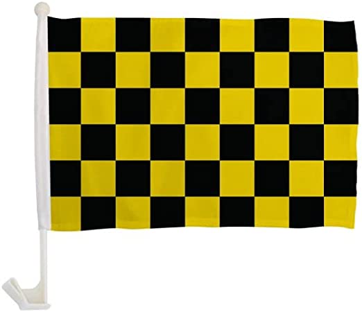 Checkered Black and Yellow 12"x18" Car Flag Flag ROUGH TEX® Knit Double Sided