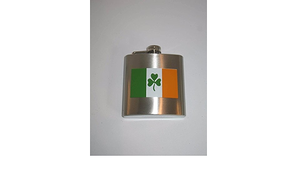 Irish Shamrock Ireland Flag Flask Stainless Steel Six Ounce Color Gift Boxed