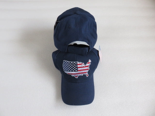 USA Map Navy Blue Embroidered Cap