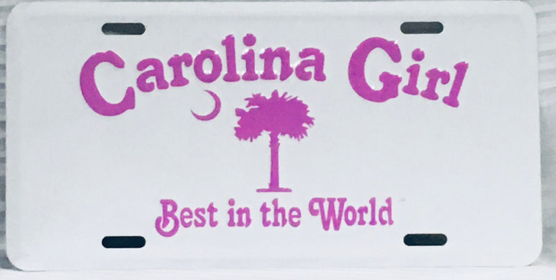 South Carolina Girl Best in the World White Pink License Plate SC Flag