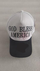 God Bless America White & Black Embroidered Cap