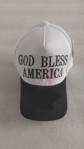 God Bless America White & Black Embroidered Cap