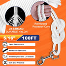 Flagpole Rope 100% Nylon Diamond Braided 100 Feet Rolls For Halyard Ropes for 20 to 50 Feet Flagpoles With 4 Snap Flag Clips