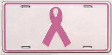 Breast Cancer Awareness Pink Ribbon White Embossed License Plate