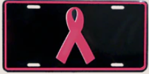 Breast Cancer Awareness Pink Ribbon Black Embossed License Plate