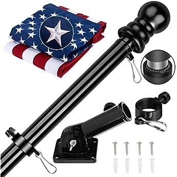 American Flagpole Kit Blackout Adjustable Bracket Spinner Pole 3x5 USA Nylon Embroidered Flag
