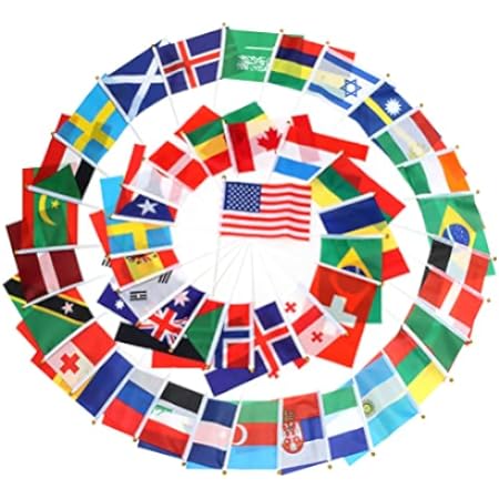 National Educational Flags 144 Assorted International Country Stick Flags 12x18 Inches Wooden Staffs