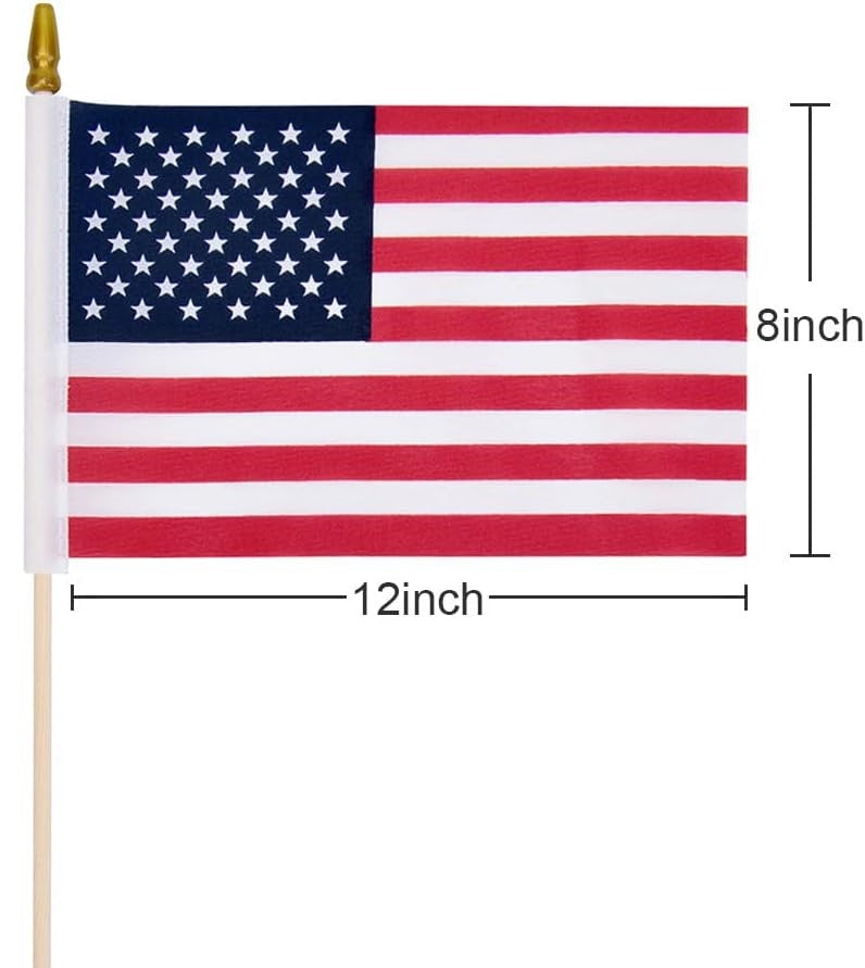 12 Pack Small American Flags on Stick Small US Flags/Mini American Flags for Outside 8x12 Inch American Hand Held Stick Flags with Kid-Safe Spear Top, Patriotic Veterans Day Decorations, 4th of July Decorations Clearance Sale