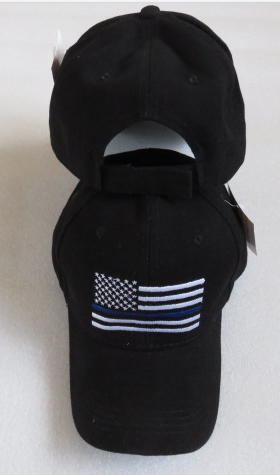 USA Police Memorial Blue Line Black Embroidered Cap