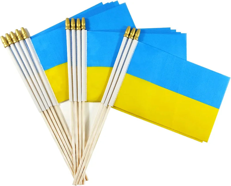 Ukraine Stick Flags 12"x18" Wooden Staffs & Spears 12 Pack