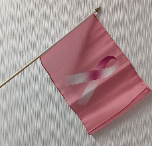 Pink Ribbon Breast Cancer Awareness 12"x18" Stick Flag ROUGH TEX®  30" Wooden Stick