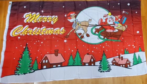Merry Christmas Santa Sleigh Red Sky 3'X5' Flag ROUGH TEX® 100D
