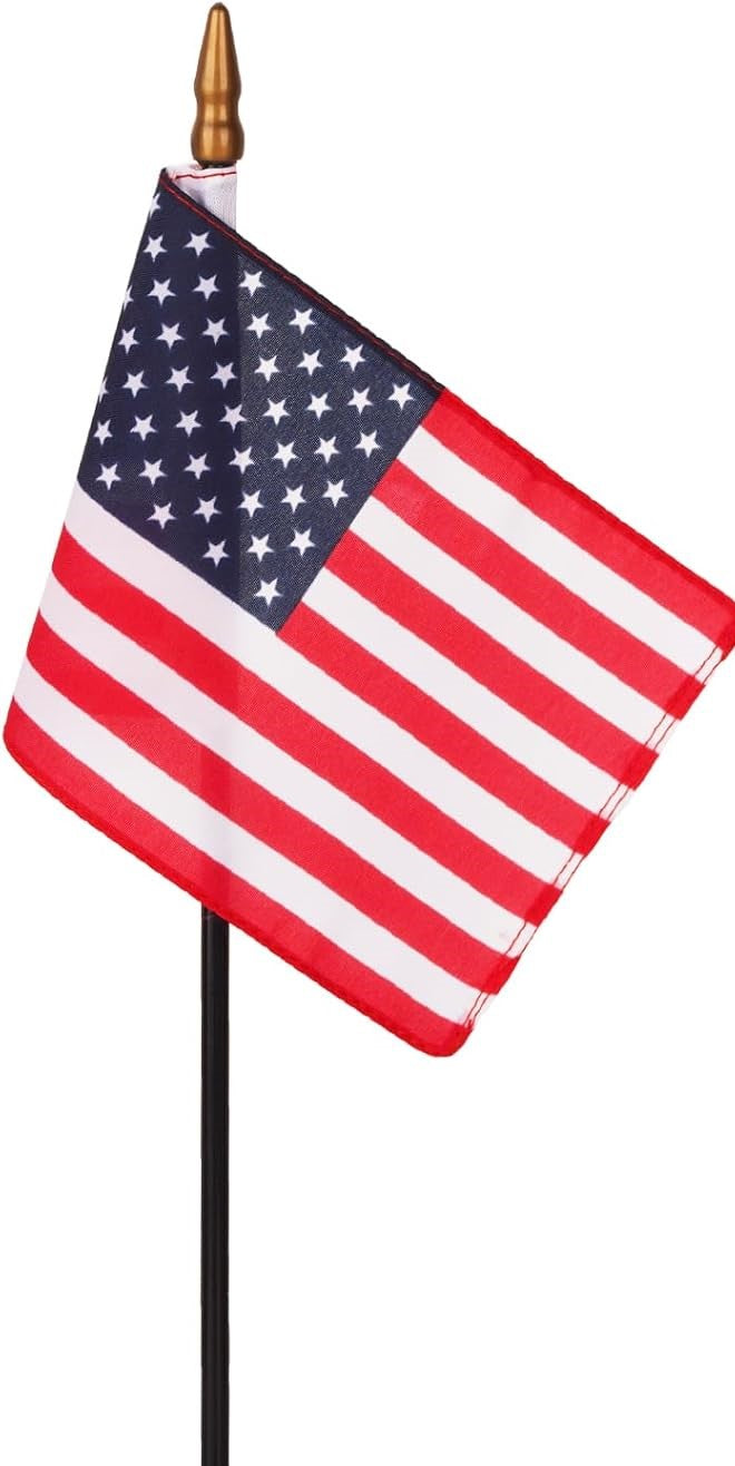 American Flags in Bulk 4"x6" USA Desk Set Parade Classroom Flags Super Sale Black Staff Gold Safety Spear