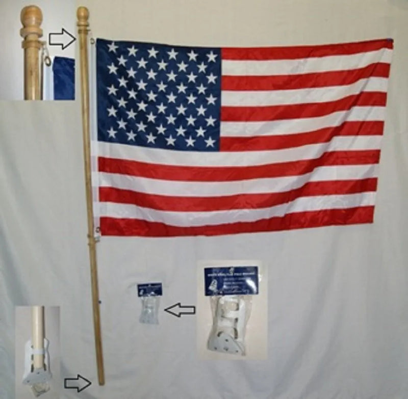 USA Economy Printed or Preminum Embroidered Flag Home American Wooden  USA Flagpole 6' Pole Kit Black Friday