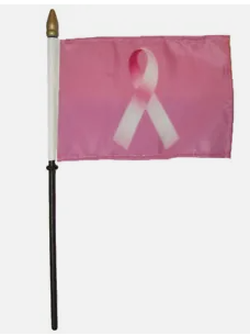 Breast Cancer Awareness Pink Ribbon 4"x6" Desk Stick Flag Rough Tex®