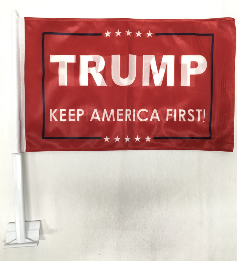 Trump Keep America First Red 12"X18" Car Flag Rough Tex® DBL Sided