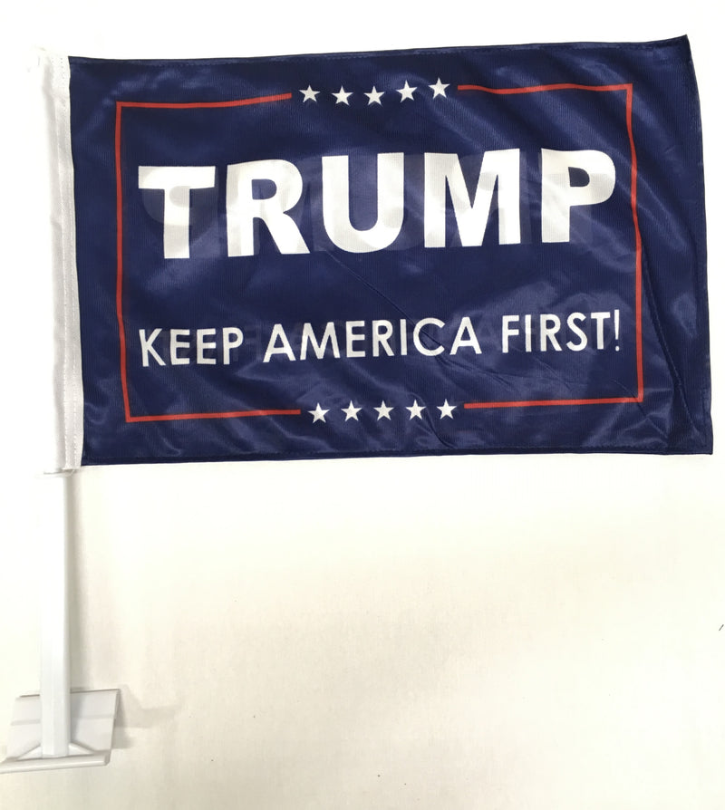 Trump Keep America First Blue 12"x18" Car Flag ROUGH TEX® Knit Double Sided