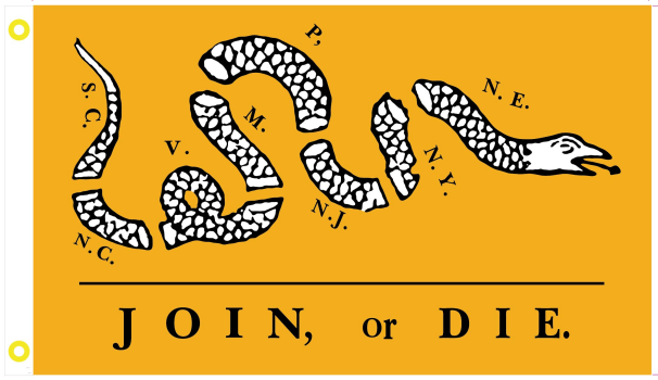 Join Or Die Gold 3'X5' Flag ROUGH TEX® 100D