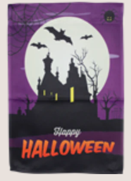 Happy Halloween Purple Haunted Mansion 12"x18" 100D ROUGH TEX® Double Sided Garden Flag