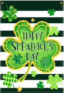 Happy Saint Patrick's Day Green & White Stripes 12"x18" 100D ROUGH TEX® Double Sided Garden Flag