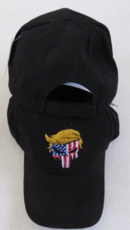 Trump Hair Punisher USA Black Embroidered Cap American Flag 2024 Hat