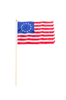 Betsy Ross Parade July 4th Celebration Stick Flags Safety Ball Pre Order Ships June 14 2026 Sizes 4"x6" 8"x12" & 12"x18" Natural Wooden Staffs
