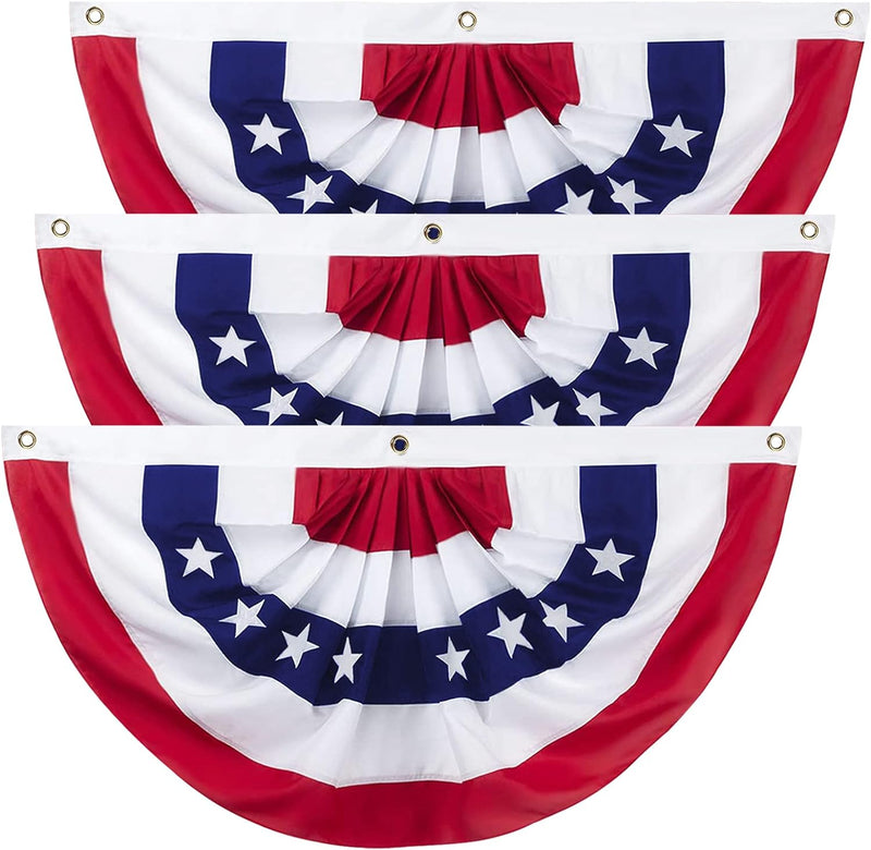 3x6 Fan Bunting 3 x 6 Ft American Pleated Fan Flag, USA Patriotic Half Fan Bunting Flag, 4th of July Decorations Flags