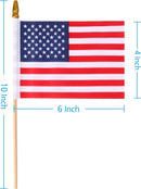 American Flags 12 Pack 4"X6" USA Stick Flags 10" Wooden Staff Gold Spears (Twelve Pack)