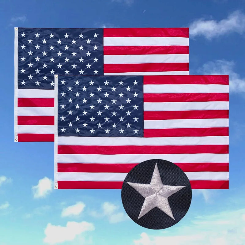 American Flags 2 Pack 100% 300D Nylon 3x5 Two USA Flags Feet Brass Grommets