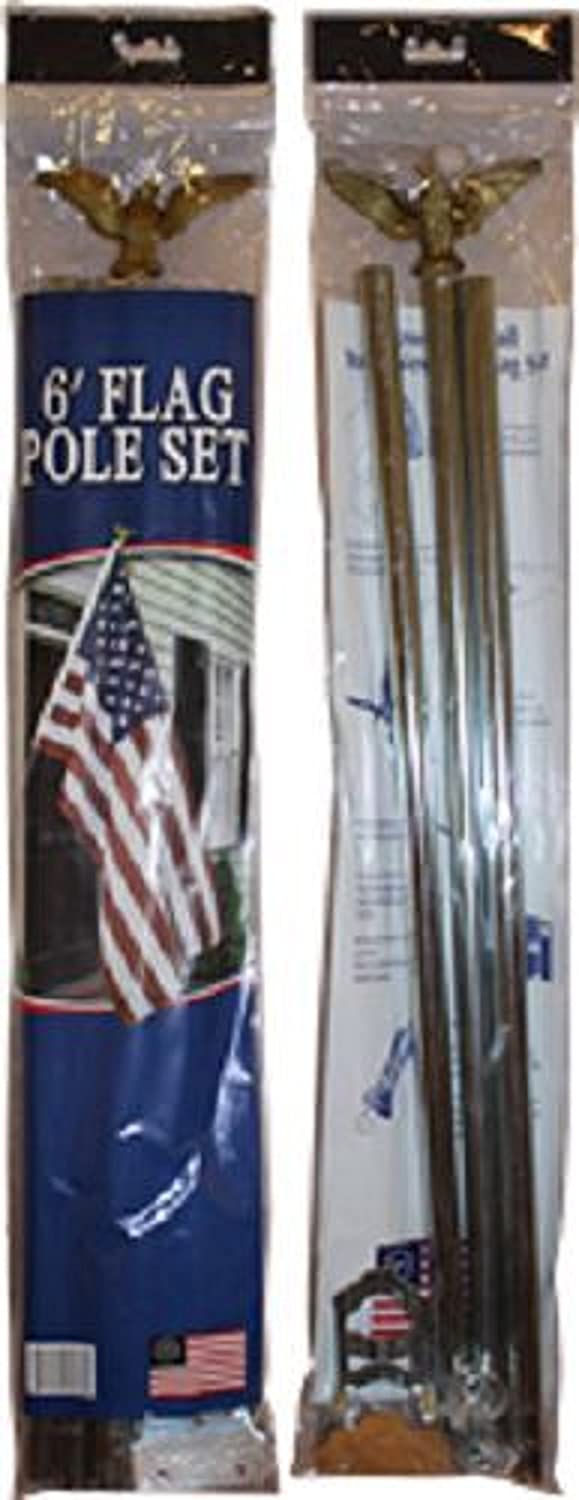 U.S.A. 6' Foot USA 3'x5' American Flag Steel FlagPole Kit Set With Gold Eagle Decoration Non-Furl Sale