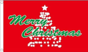Merry Christmas White Stars Red 3'X5' Flag ROUGH TEX® 68D Stars Tree Red