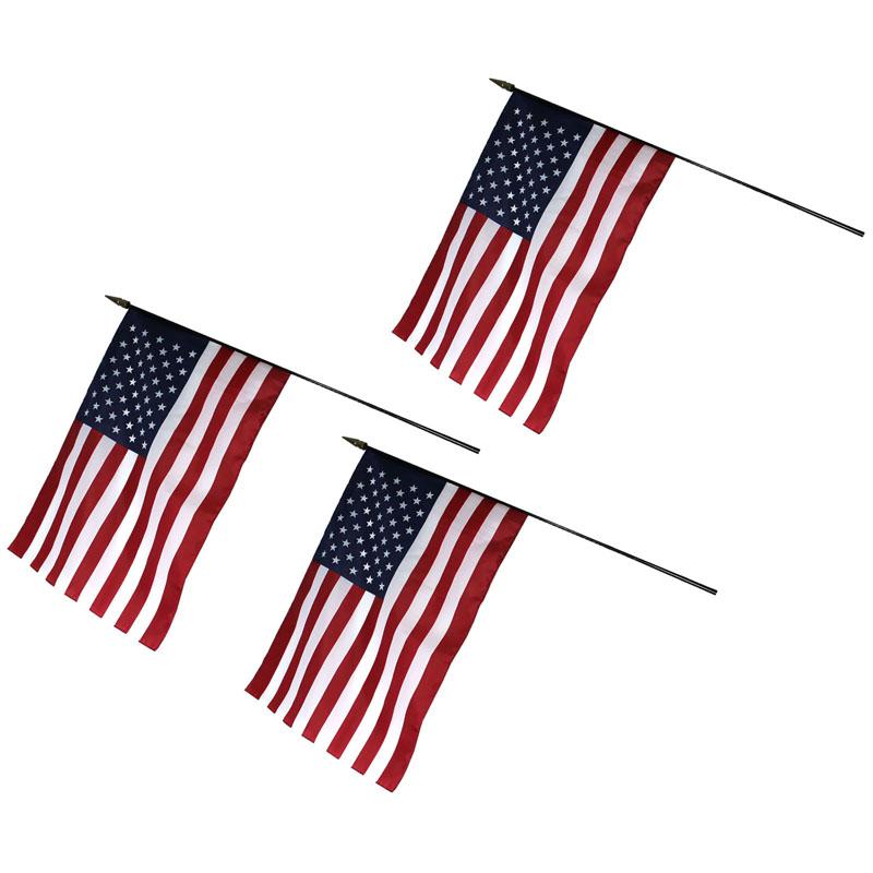 Twelve Pack of USA Classroom American Flags 16"×24" mounted on 36" Staffs & 12 Steel Brackets
