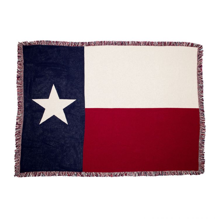 Texas Flag American Afghan Style Fringe Hem Hand Woven 100% Cotton Blanket