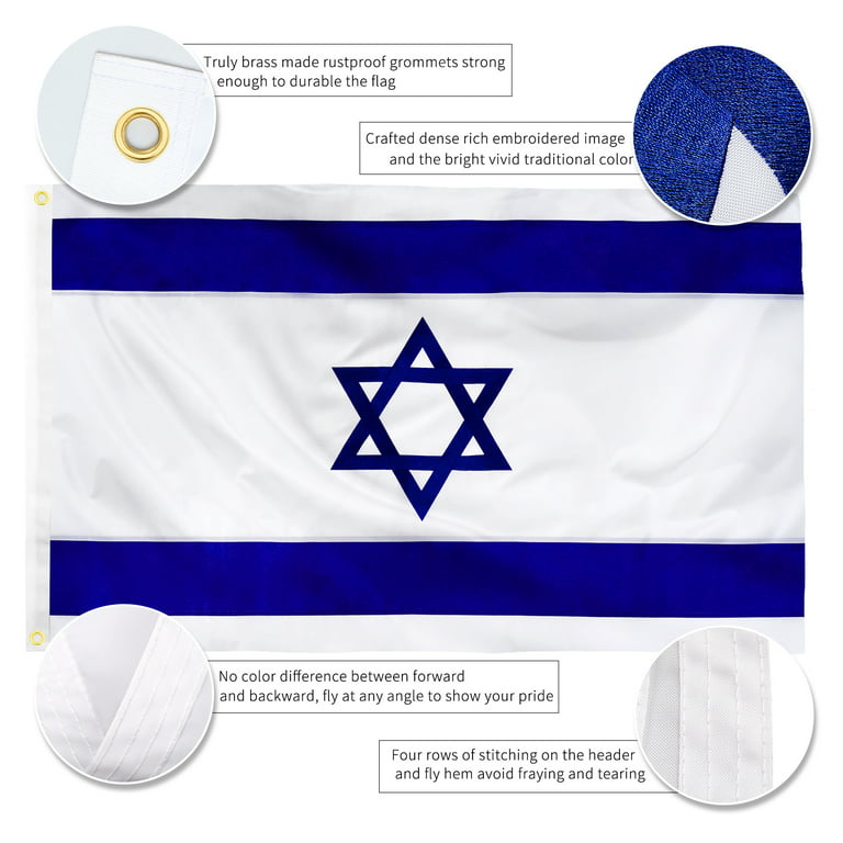 Israel Flag 3 feet by 5 feet Outdoor Nylon Embroidery 3'x5' Brass Grommets Rough Tex