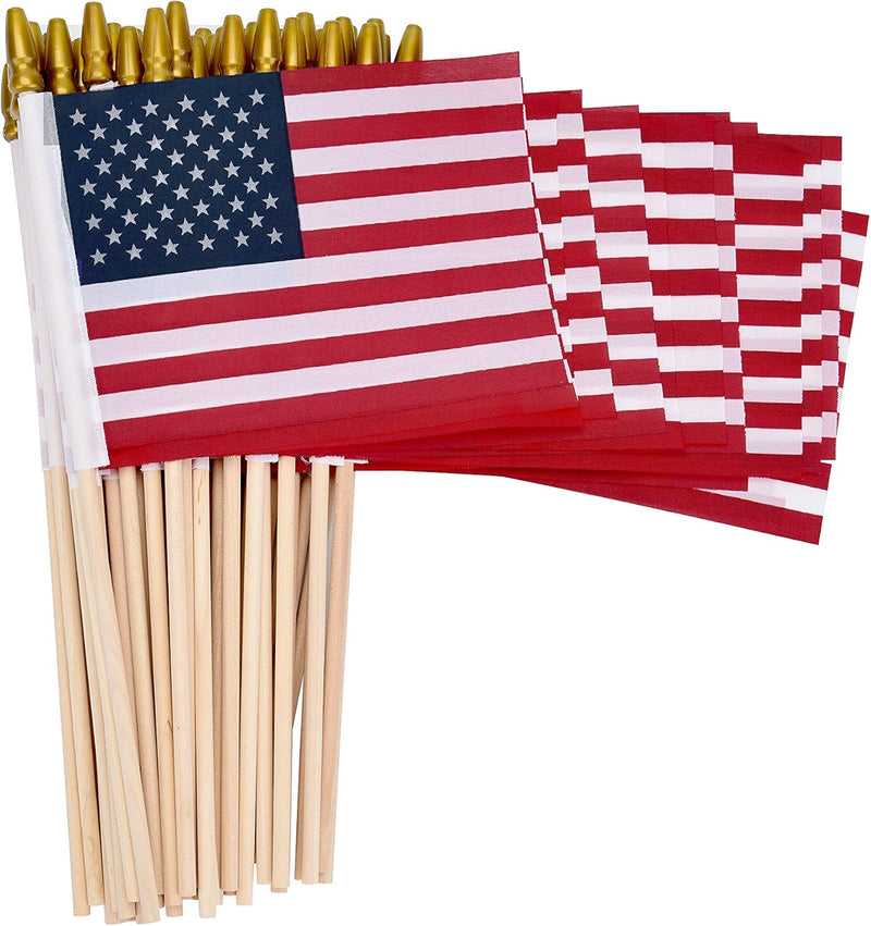 12 Pack Small American Flags on Stick Small US Flags/Mini American Flags for Outside 4x6 Inch American Hand Held Stick Flags with Kid-Safe Spear Top, Patriotic Veterans Day Decorations, 4th of July Decorations Clearance Sale