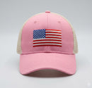 Pink Trucker Mesh Back Vintage USA American Flag Embroidered Hat | Patriotic Soft-Mesh Hat for Women