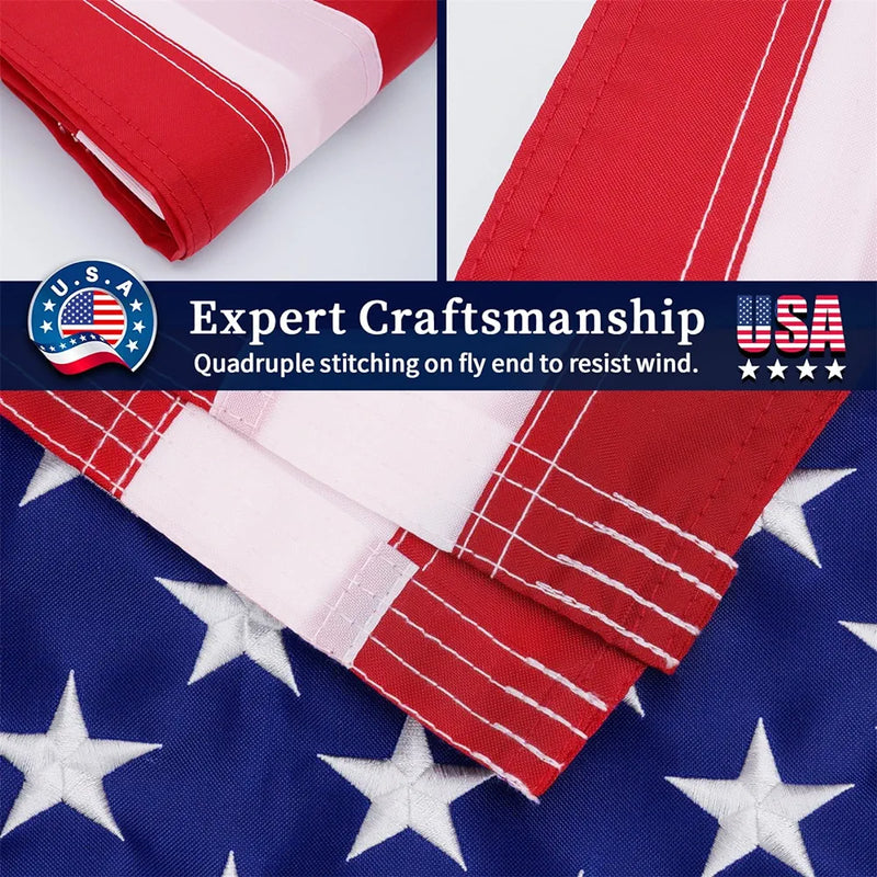 USA Flags 2ply Rough Tex Poly Embroidered American Flags All Sewn Stripes Brass Grommets U.S.A.