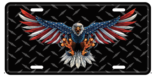 USA American Eagle Embossed License Plate Diamond Plated Blackout