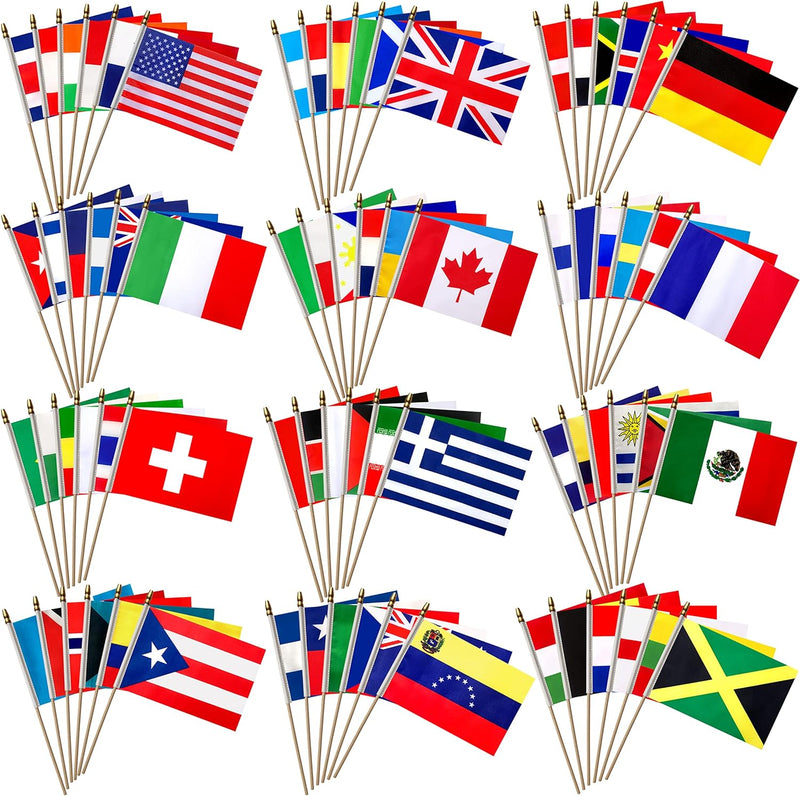 Twelve Pack 4"x6" Inch Stick Flags Country National Flag (U-Z choices) 12 Pack 4"x6" with 10" Staffs