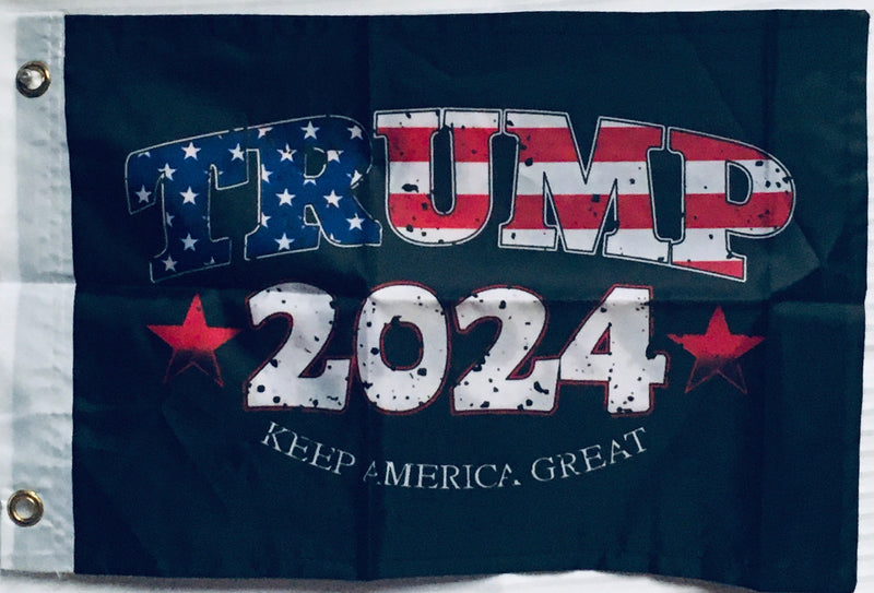 Trump 2024 Keep America Great USA Black 12"x18" Brass Grommets Double Sided Flag ROUGH TEX® 68D Nylon Boat Flags