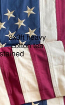 USA Vintage light Tea Stained 2'X3' Embroidered Flag ROUGH TEX® Cotton in Colored Box