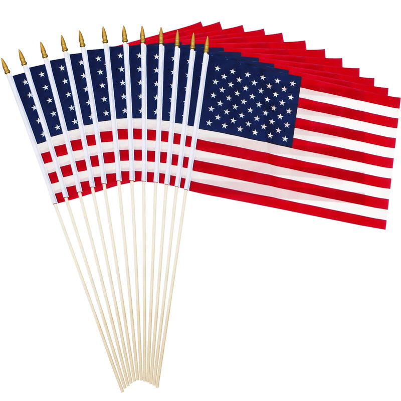 12 Pack 8"x12" American Flags Wood Staffs USA Black Friday MAGA Special Online Only One Dozen