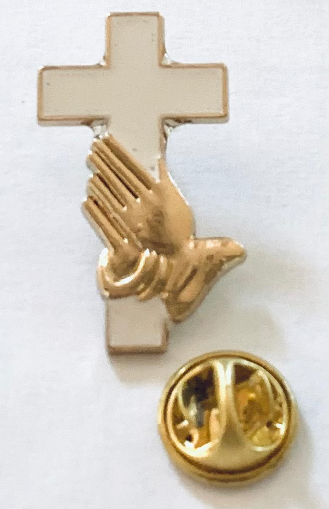 Christian Cross Praying Hands Lapel Pin