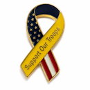 Support Our Troops American Flag Ribbon Lapel Pin — Yellow Ribbon & USA Flag Enamel Pin