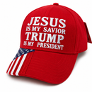 Jesus is My Savior Trump is My President Hat – Red | Custom Embroidered | Embroidered Flag Bill