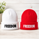 Charlie Kirk Freedom Beanie Combo – Red & White Embroidered Acrylic Knit (Set of 2)