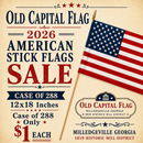 American Flag Stick Flags 12"×18" on 30" Wood Staff with Gold Safety Spear | Case of 288