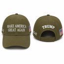 Make America Great Again Olive Hat — 4-Sided Premium Embroidered | 45-47 | USA Flag Patch