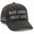 Make America Great Again Never Surrender USA Flag Black Steel Grey 4 Sided Embroidered Hat